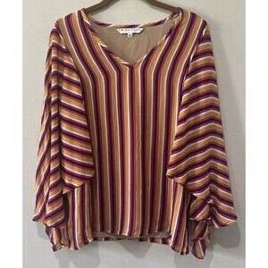 Trina Turk Pagoda Striped Blouse Sz Small Kimono Sheer Top Colorful Flowy Boho